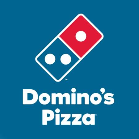 This picture shows the Domino's Pizza brand logo. The logo is displayed on a blue background.
