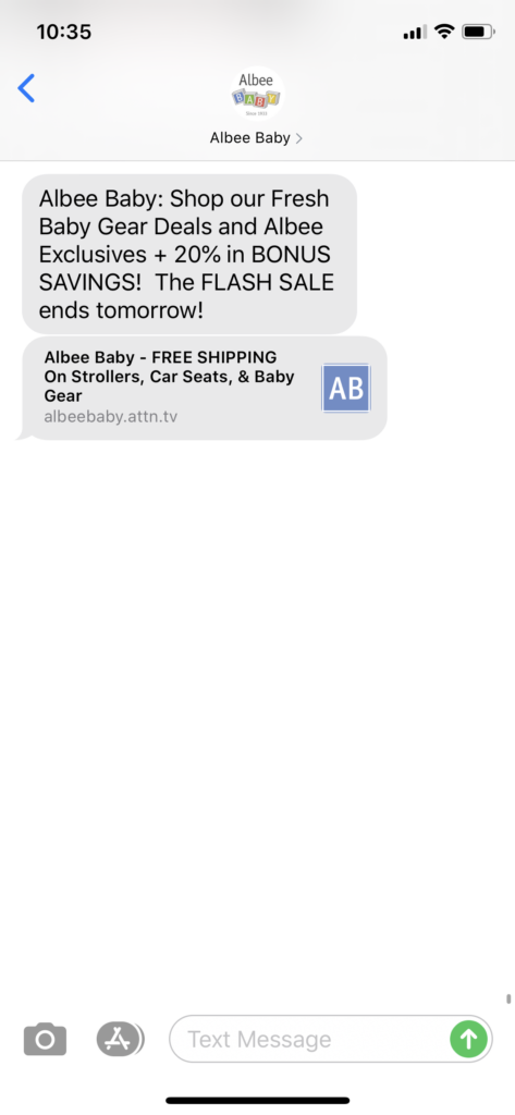 Albee Baby Text Message Marketing Example - 04.19.2020