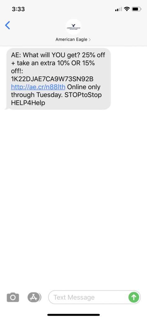 American Eagle Text Message Marketing Example - 03.14.2020