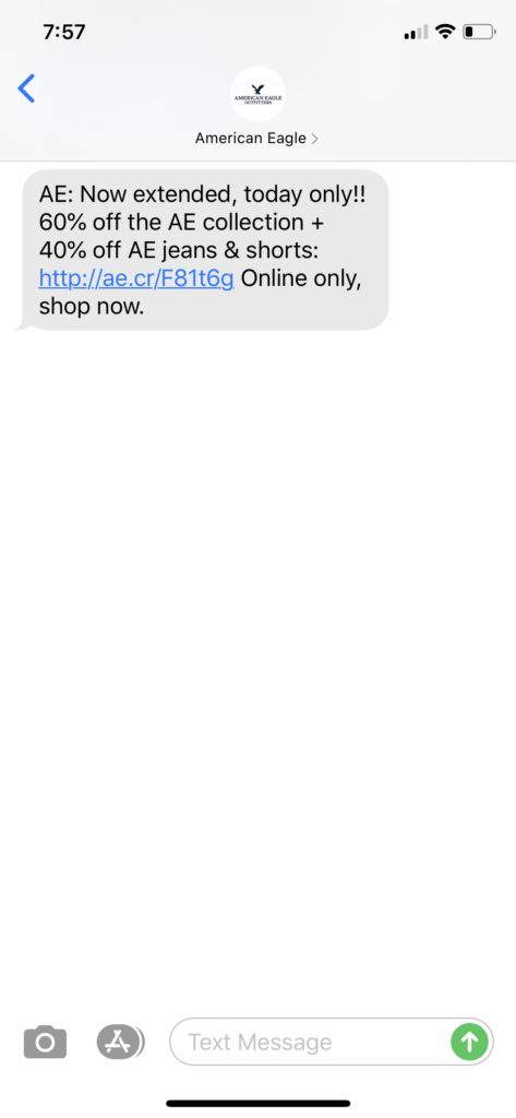 American Eagle Text Message Marketing Example - 04.13.2020