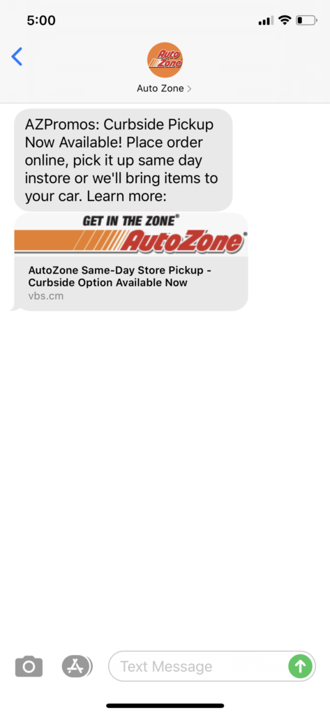 Auto Zone Text Message Marketing Example - 03.24.2020