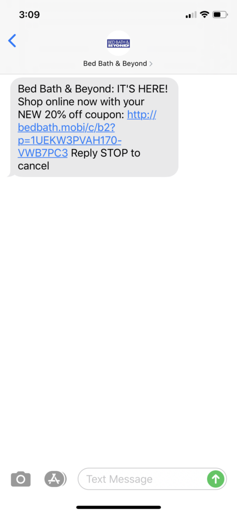 Bed Bath & Beyond Text Message Marketing Example - 04.21.2020