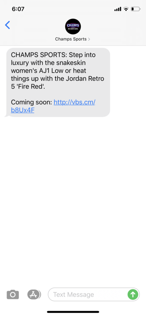 Champ’s Sports Text Message Marketing Example - 04.27.2020