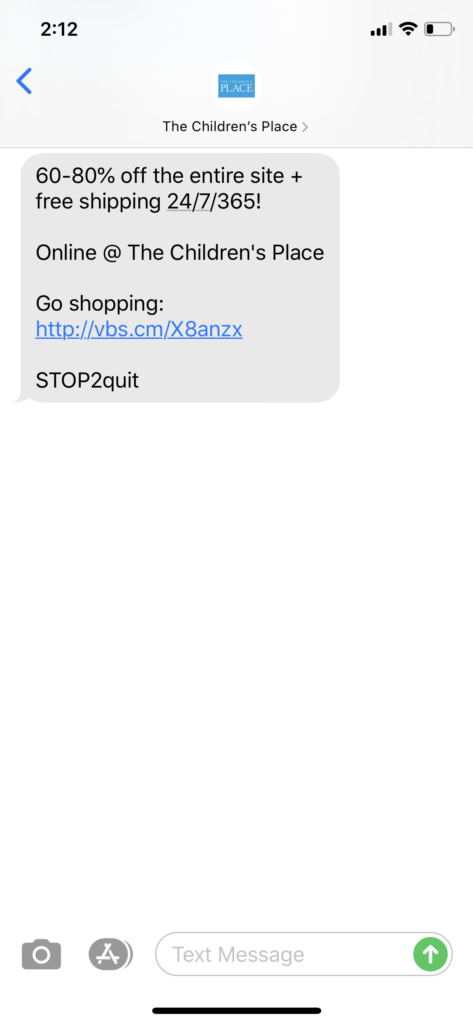 Children's Place Text Message Marketing Example - 03.02.2020