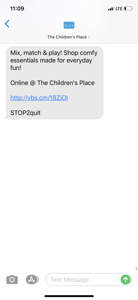 Children's Place Text Message Marketing Example - 03.11.2020