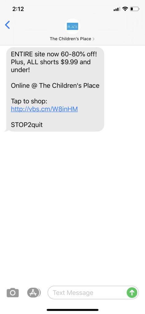 Children's Place Text Message Marketing Example - 03.12.2020