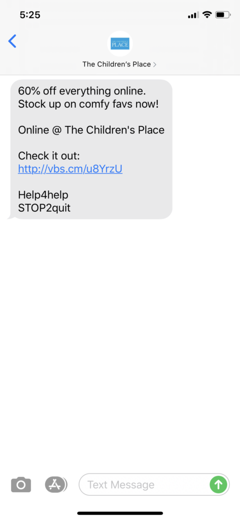 Children's Place Text Message Marketing Example - 04.03.2020