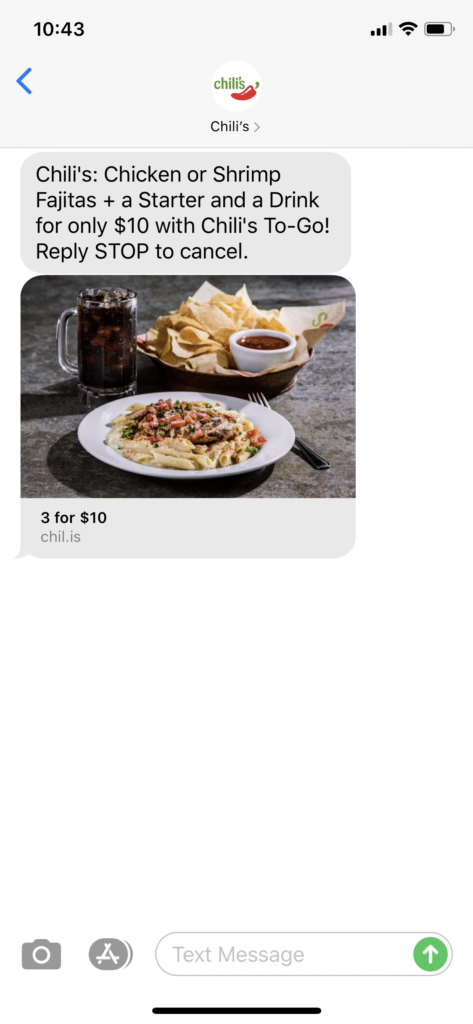 Chili’s Text Message Marketing Example - 04.18.2020