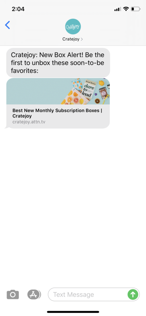 Cratejoy Text Message Marketing Example - 02.29.2020