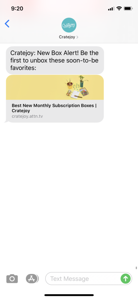 Cratejoy Text Message Marketing Example - 03.01.2020