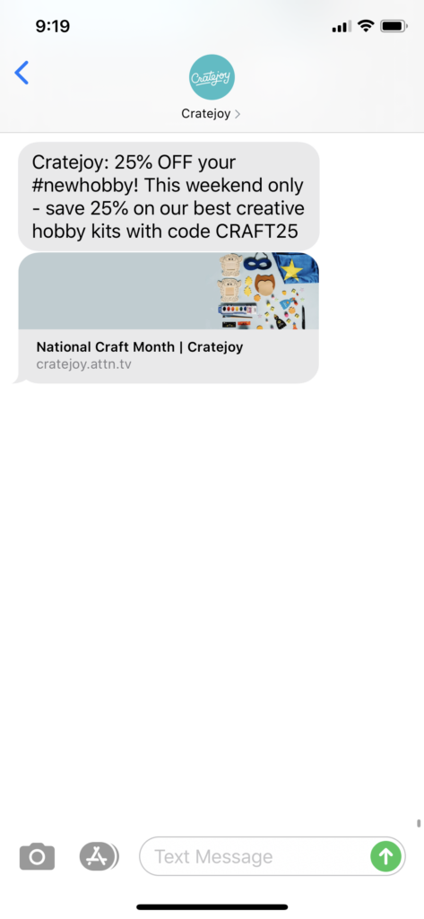 Cratejoy Text Message Marketing Example - 03.04.2020