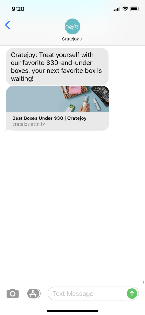 Cratejoy Text Message Marketing Example - 03.06.2020