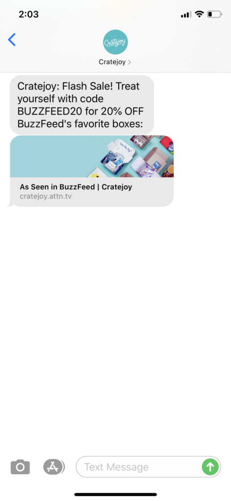 Cratejoy Text Message Marketing Example - 03.19.2020