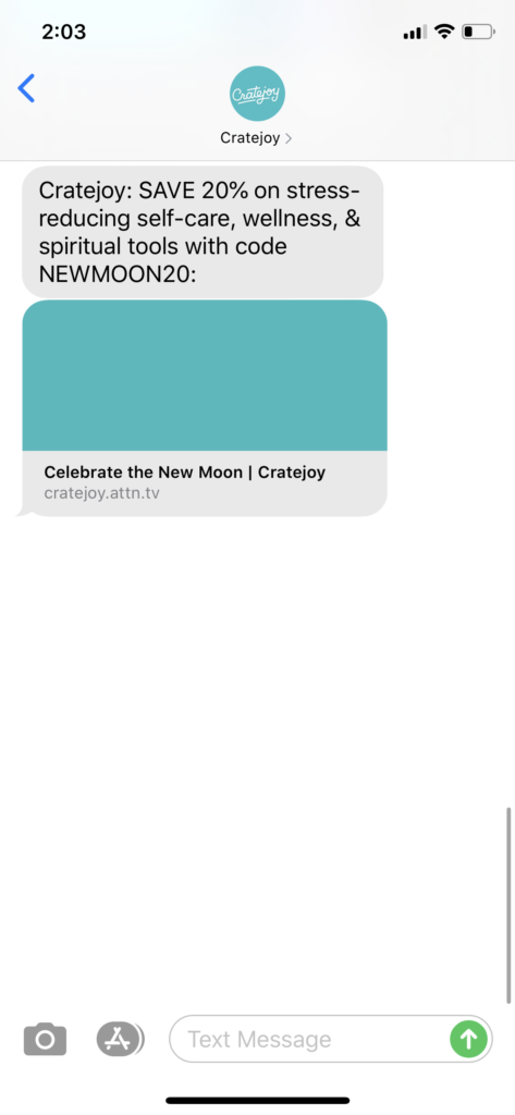 Cratejoy Text Message Marketing Example - 03.24.2020
