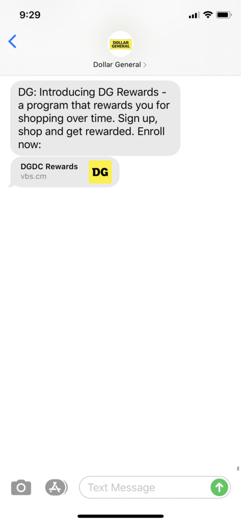 Dollar General Text Message Marketing Example - 02.20.2020