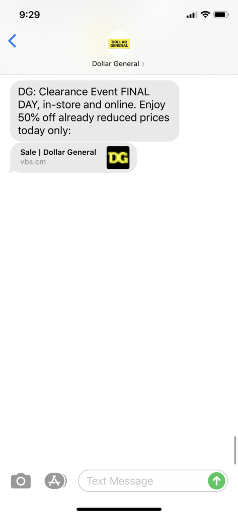 Dollar General Text Message Marketing Example - 03.02.2020