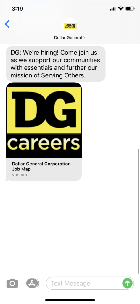 Dollar General Text Message Marketing Example - 03.26.2020