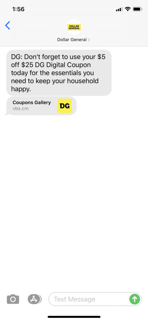 Dollar General Text Message Marketing Example - 04.04.2020