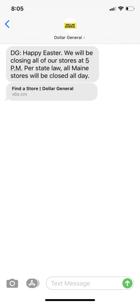 Dollar General Text Message Marketing Example - 04.12.2020