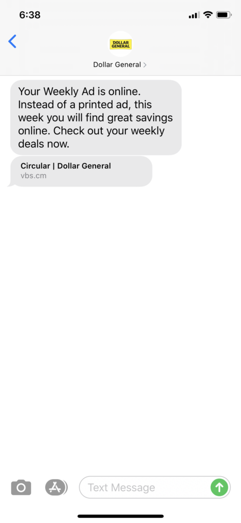 Dollar General Text Message Marketing Example - 04.26.2020
