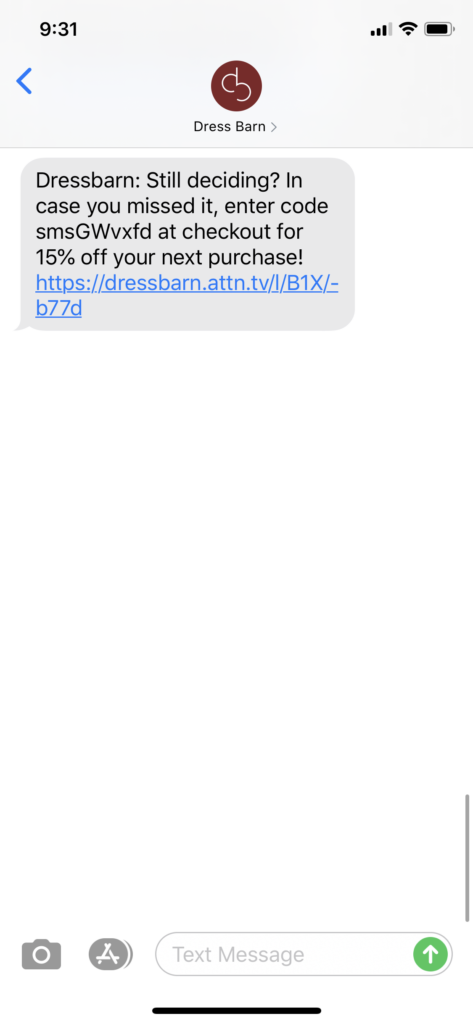 Dress Barn Text Message Marketing Example - 02.22.2020