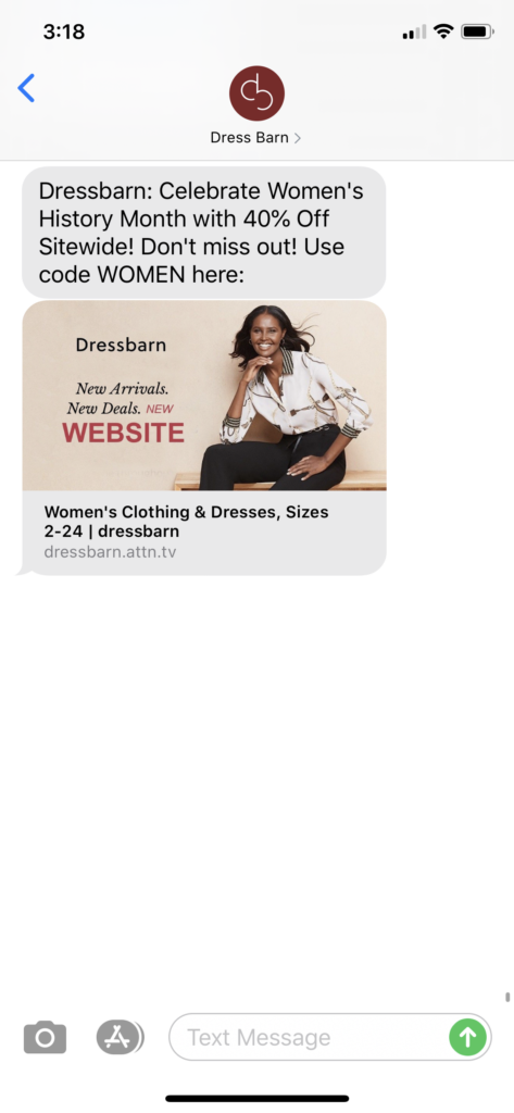 Dress Barn Text Message Marketing Example - 03.02.2020