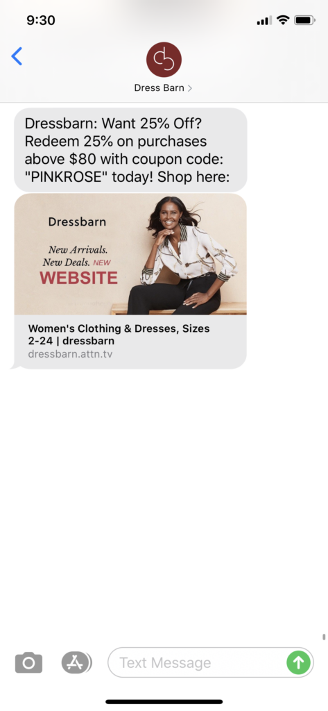 Dress Barn Text Message Marketing Example - 03.27.2020