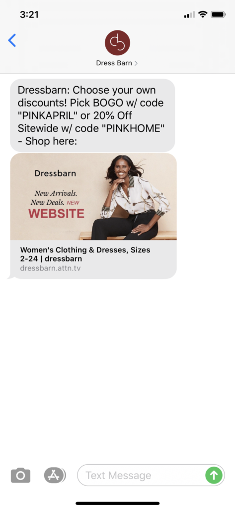 Dress Barn Text Message Marketing Example - 04.02.2020