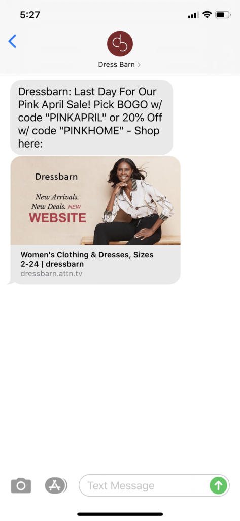 Dress Barn Text Message Marketing Example - 04.04.2020