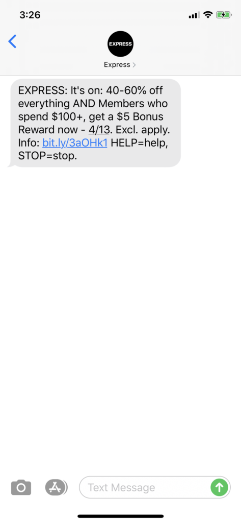 Express Text Message Marketing Example - 04.08.2020