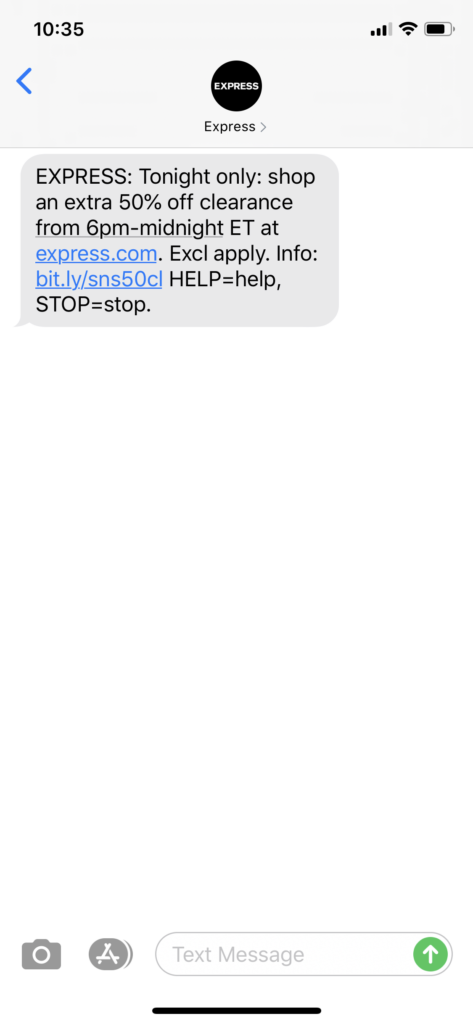 Express Text Message Marketing Example - 04.19.2020