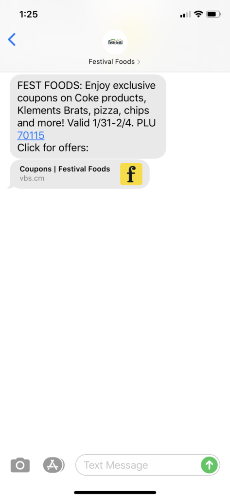 Festival Foods Text Message Marketing Example - 01.31.2020