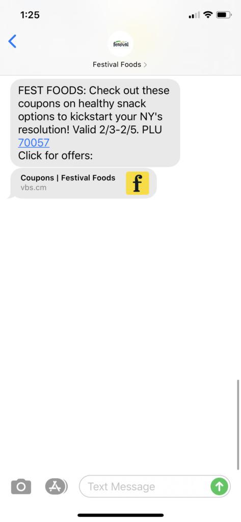 Festival Foods Text Message Marketing Example - 02.03.2020