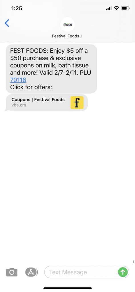 Festival Foods Text Message Marketing Example - 02.07.2020