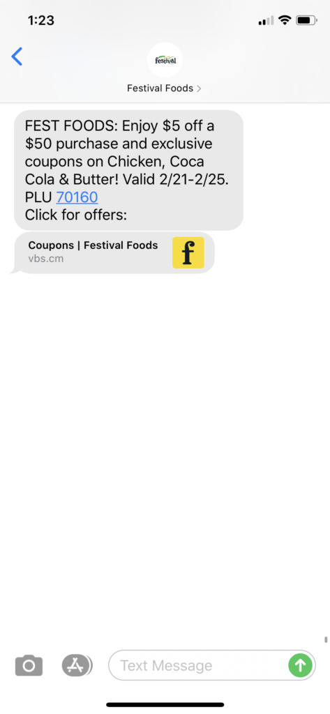 Festival Foods Text Message Marketing Example - 02.21.2020