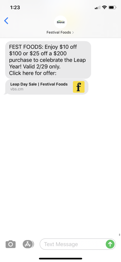 Festival Foods Text Message Marketing Example - 02.29.2020