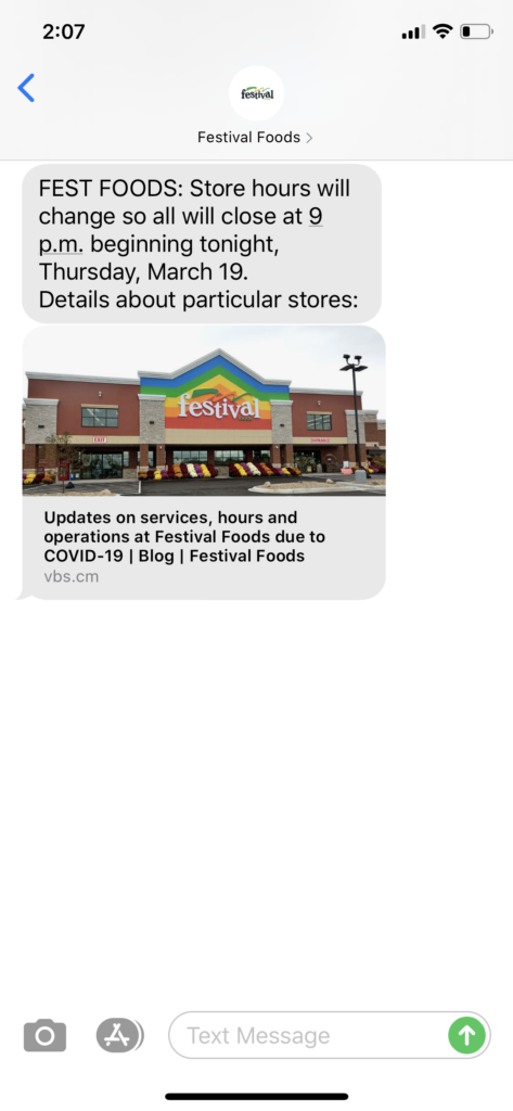 Festival Foods Text Message Marketing Example - 03.19.2020