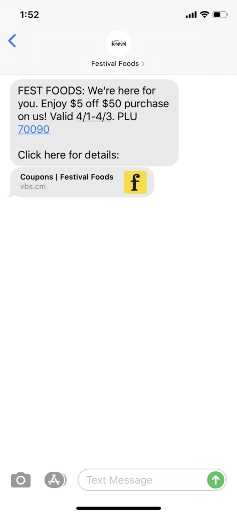 Festival Foods Text Message Marketing Example - 04.01.2020