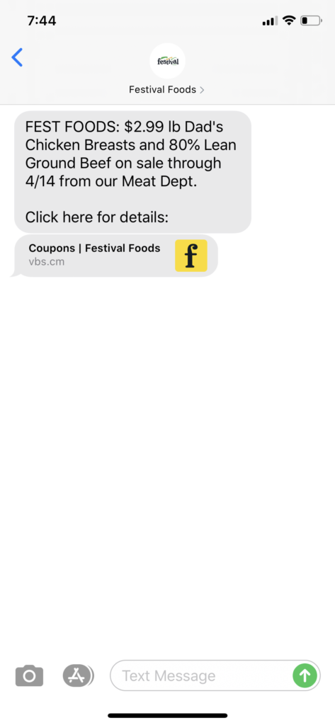 Festival Foods Text Message Marketing Example - 04.10.2020