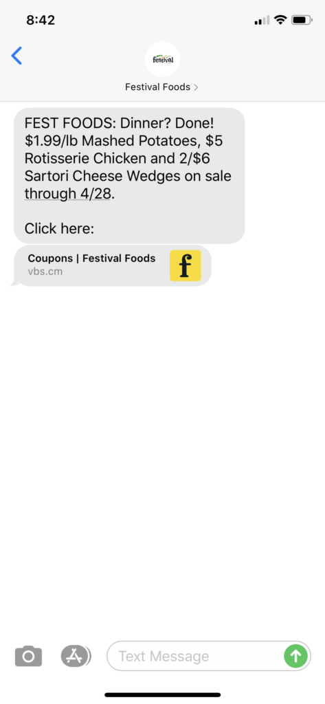 Festival Foods Text Message Marketing Example - 04.22.2020