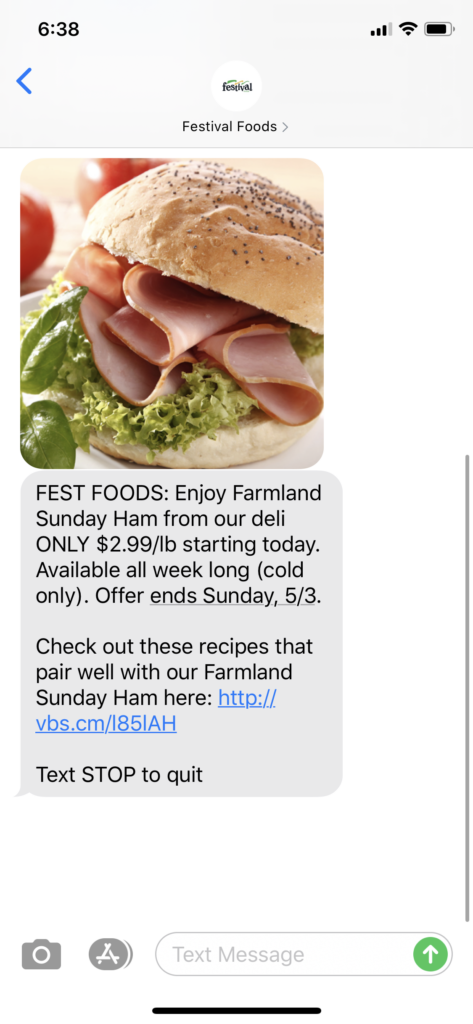Festival Foods Text Message Marketing Example - 04.26.2020