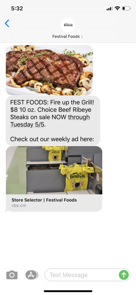 Festival Foods Text Message Marketing Example - 04.29.2020