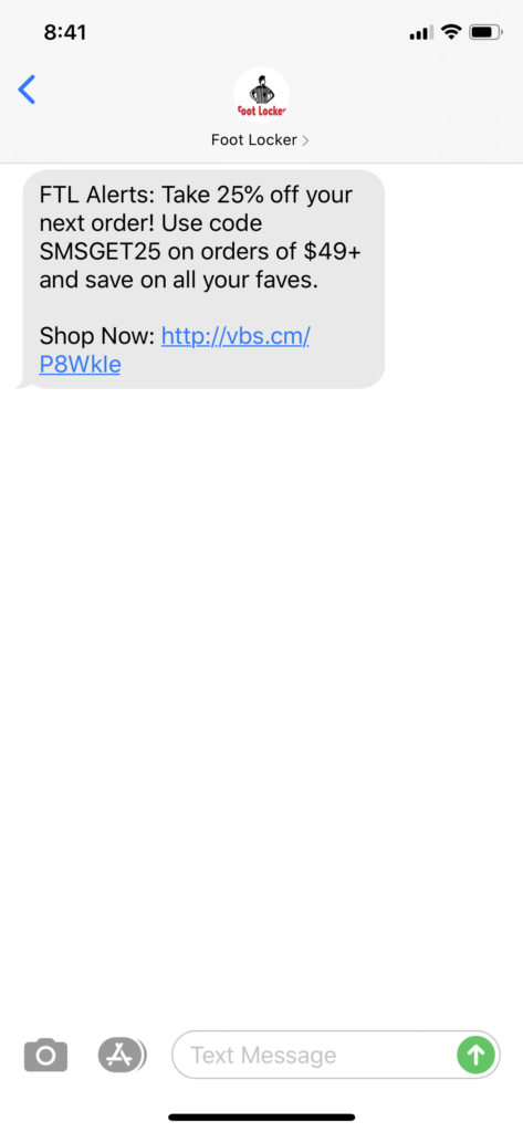 Foot Locker Text Message Marketing Example - 04.22.2020