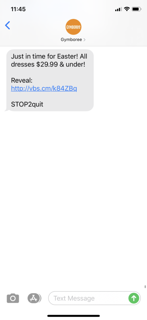 Gymboree Text Message Marketing Example - 04.02.2020