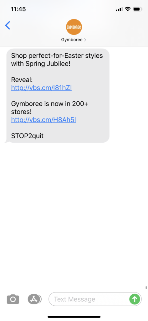 Gymboree Text Message Marketing Example - 04.06.2020