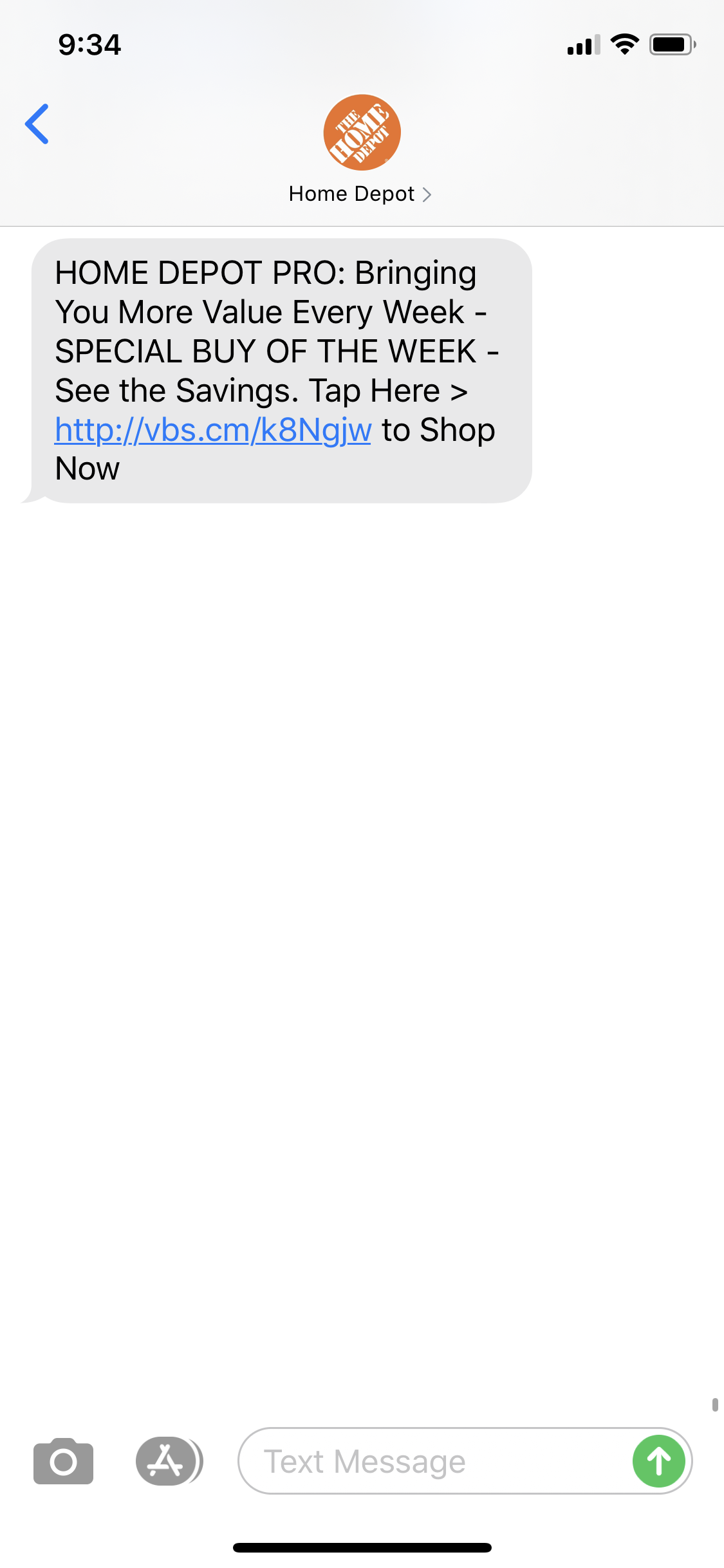 Home Depot Text Message Marketing Example 02.25.2020 SMS Archives
