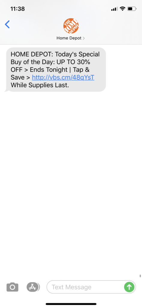 Home Depot Text Message Marketing Example - 03.22.2020