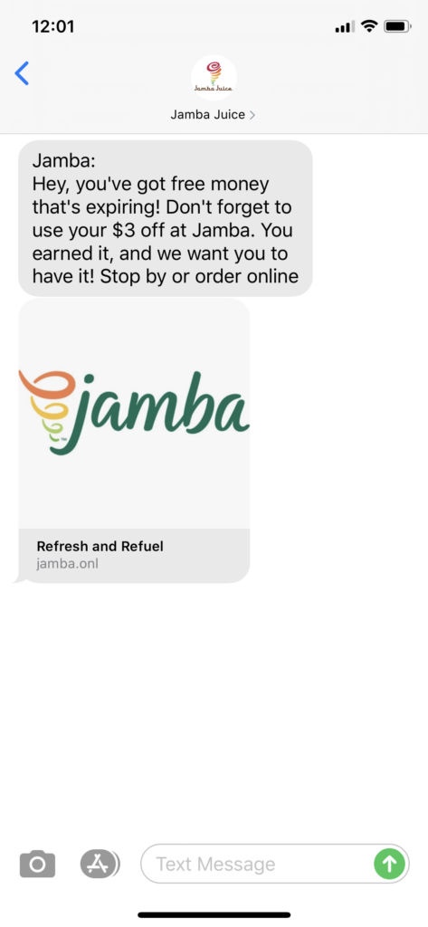 Jamba Juice Text Message Marketing Example - 03.02.2020