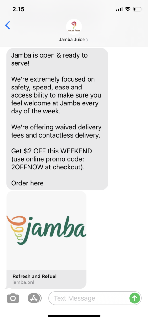 Jamba Juice Text Message Marketing Example - 03.20.2020