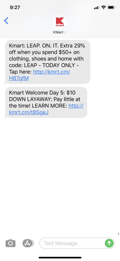 Kmart Text Message Marketing Example - 02.29.2020